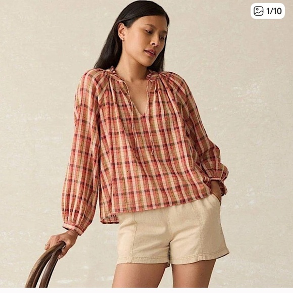 Faherty Annalise Blouse Top Organic Cotton Sunset Gingham Plaid Sz XL NEW - Picture 1 of 3